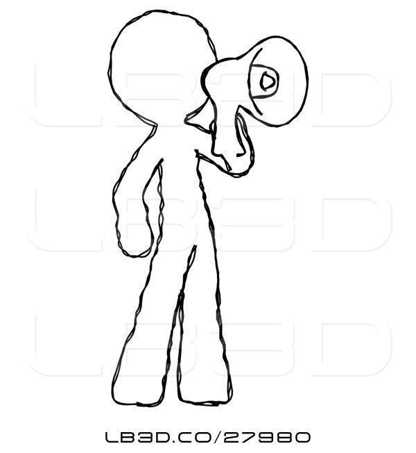600x652 Illustration Of Sketch Design Mascot Guy Shouting Into Megaphone - Megaphone Sketch