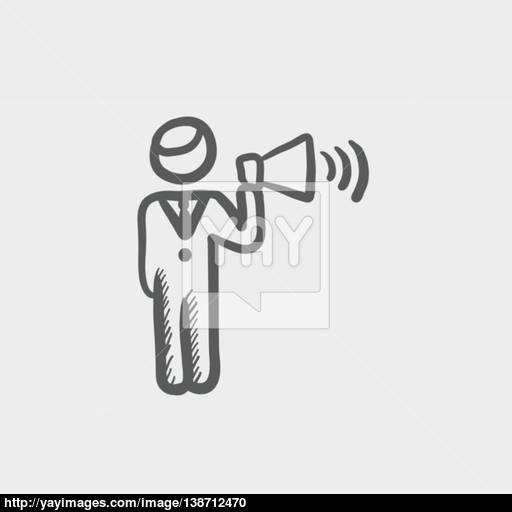 512x512 Man With Megaphone Sketch Icon Vector - Megaphone Sketch