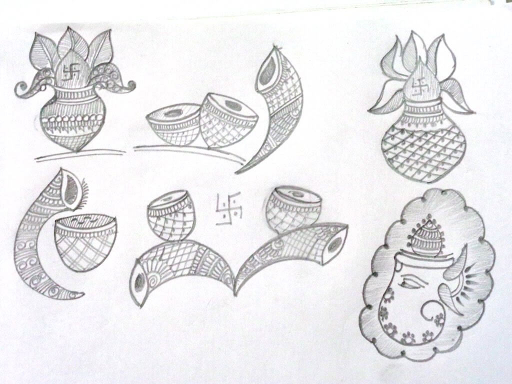 1024x768 Easy Pencil Drawings Of Design Pencil Sketch Of Simple Henna - Mehndi Sketch