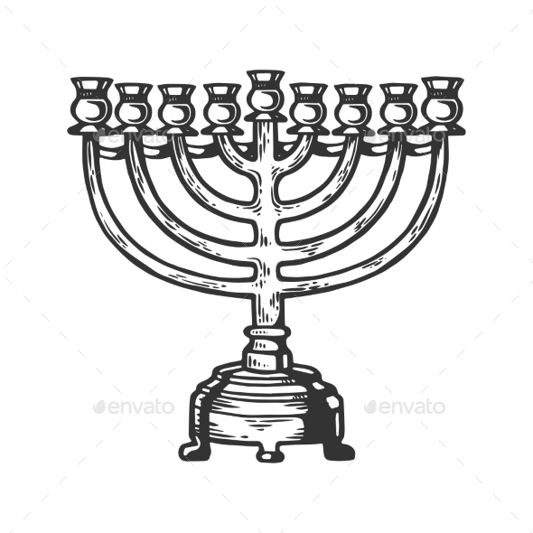 590x590 Menorah Hanukkah Engraving Vector Illustration By Alexanderpokusay - Menorah Sketch