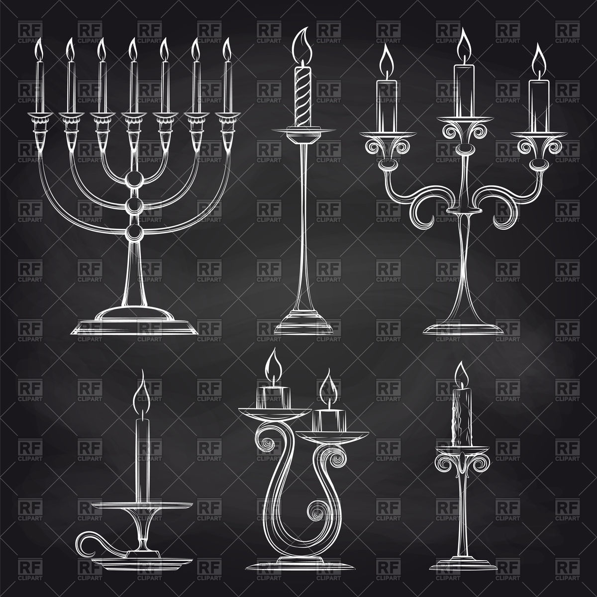 1200x1200 Set Of Candles And Menorah Sketch On Chalkboard Vector Image - Menorah Sketch