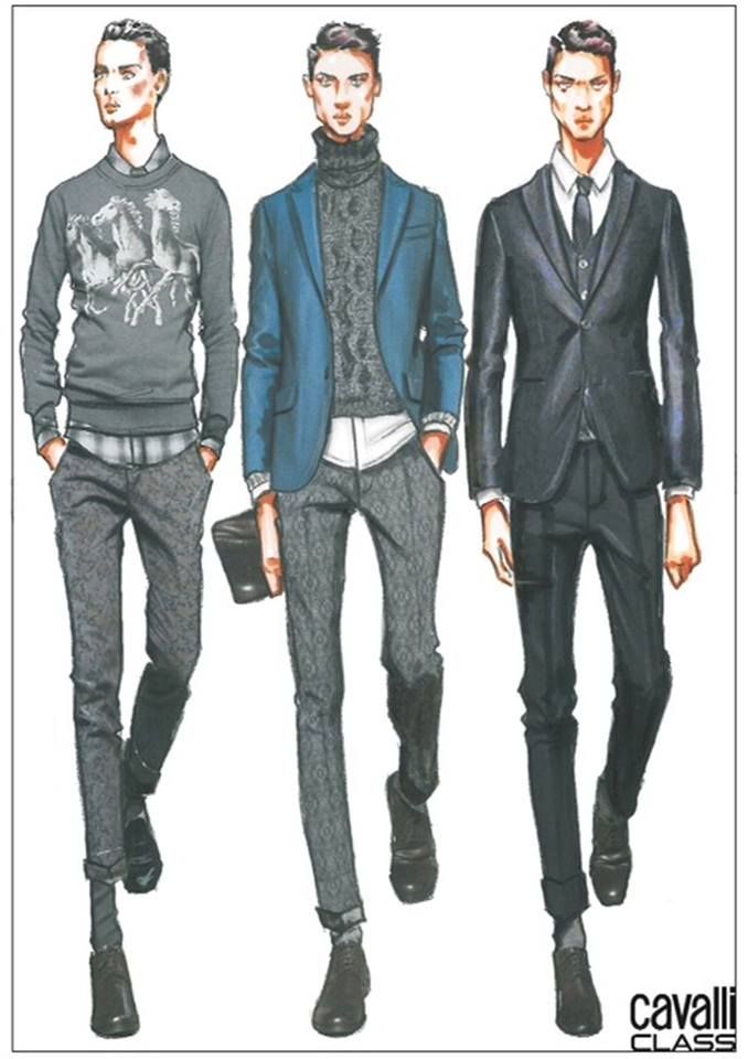 678x960 Cavalli Class Menswear Fall Winter 2014 Milan Sketch - Mens Fashion Sketches