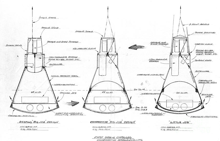 900x580 Mercury Capsule Sketch Drawing By R Muirhead Art - Mercury Sketch