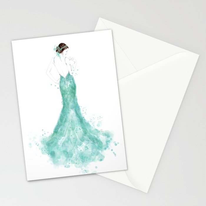 700x700 Fashion Illustration Mermaid Dress In Mint Stationery Cards By - Mermaid Dress Sketch