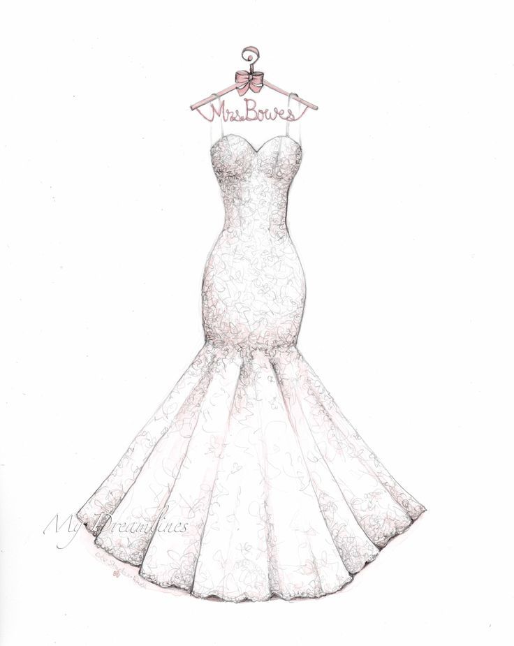 736x925 Lace Mermaid Wedding Dress Sketch With Decorative Hanger By Catie - Mermaid Dress Sketch