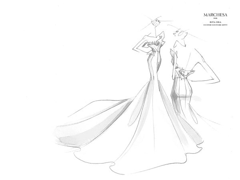 1000x750 Sketch Of Custom Made Marchesa Mermaid Style Evening Gown For Rita - Mermaid Dress Sketch
