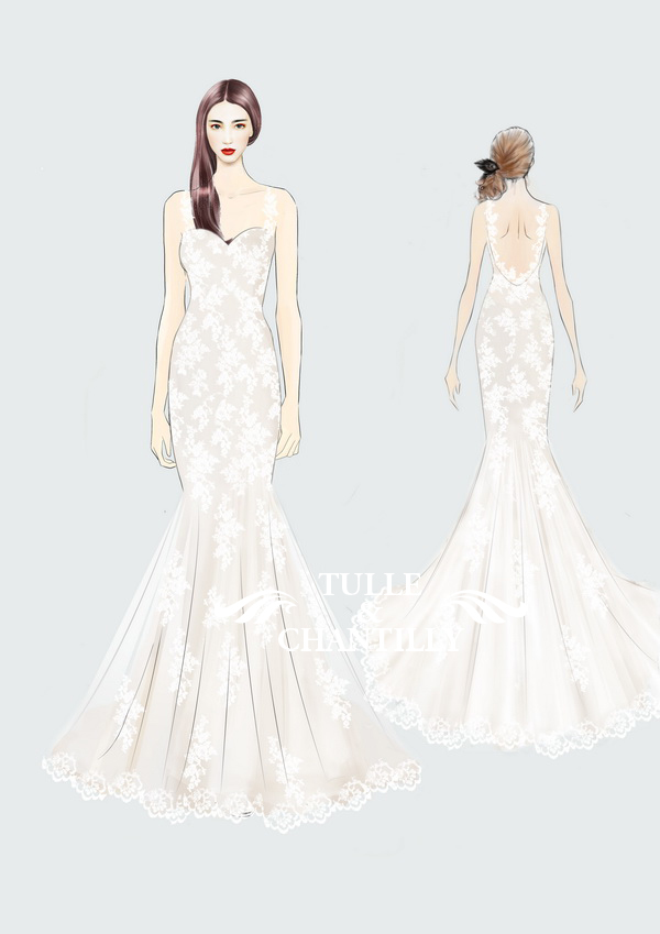 600x849 Design Your Own Wedding Dress} Delicate Customized Mermaid Long - Mermaid Dress Sketch