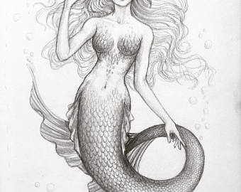 340x270 Mermaid Drawing Etsy - Mermaid Pencil Sketch