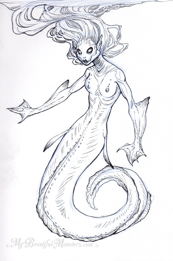 551x833 Eel Mermaid Sketch My Beautiful Monsters - Mermaid Sketch