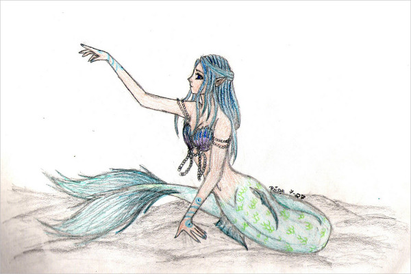 600x400 Mermaid Drawings Free Amp Premium Templates - Mermaid Sketch Pictures