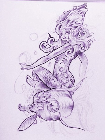 360x480 Crimson Empire Tattoo - Mermaid Tattoo Sketch