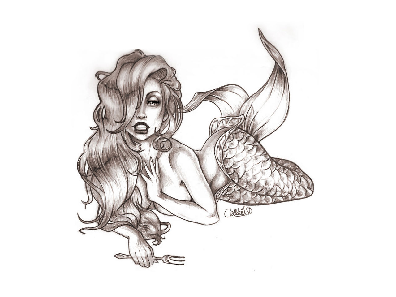 1280x960 Mermaid And Skull Tattoo Sketch For Women Tattoo Ideas - Mermaid Tattoo Sketch