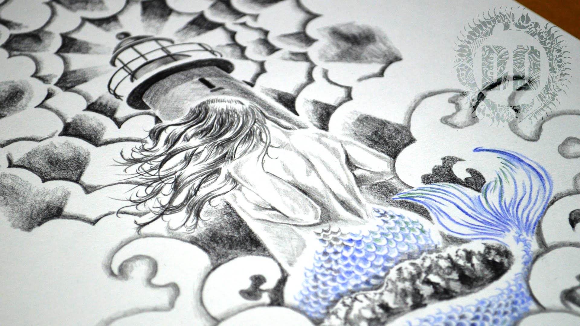 1920x1080 Mermaid Amp Lighthouse Tattoo Design - Mermaid Tattoo Sketch