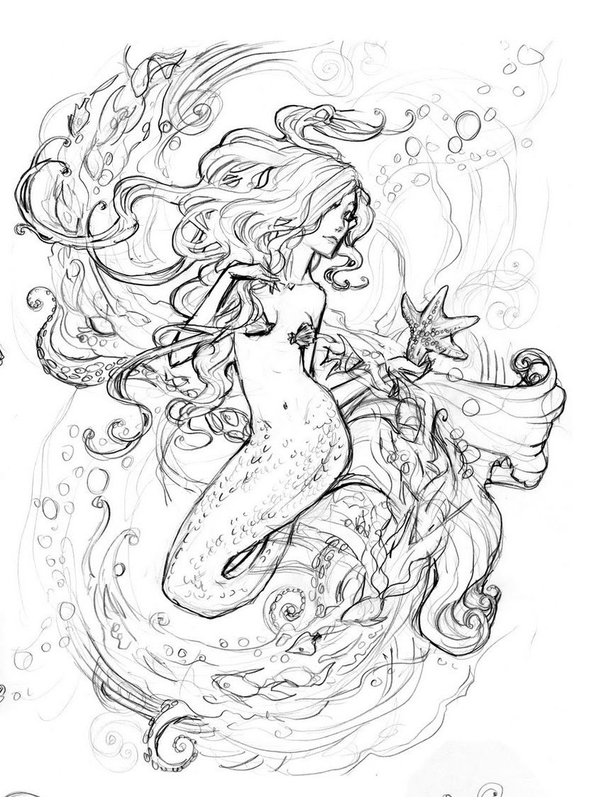854x1123 Pin By Robert Schoen On Tattoo Shtuff Mermaid - Mermaid Tattoo Sketch