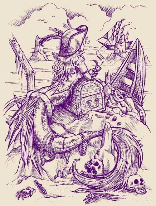 500x661 Pirate Mermaid! Art Mermaid, Tattoo And Tatting - Mermaid Tattoo Sketch