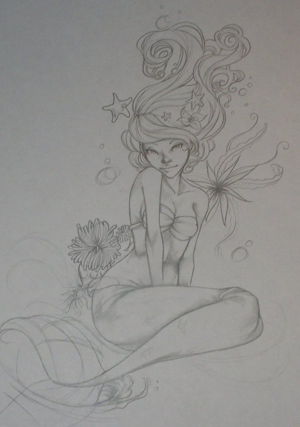 600x853 Tattoo Sketch - Mermaid Tattoo Sketch
