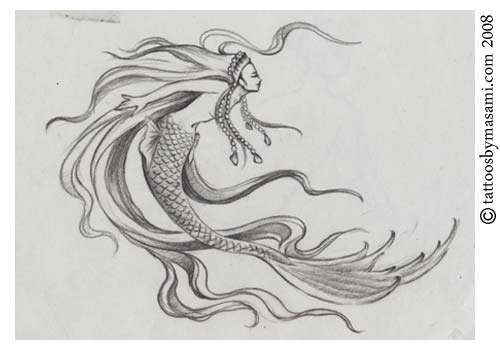 500x350 Mermaid Tattoo Sketch Chiku Chan - Mermaid Tattoo Sketch