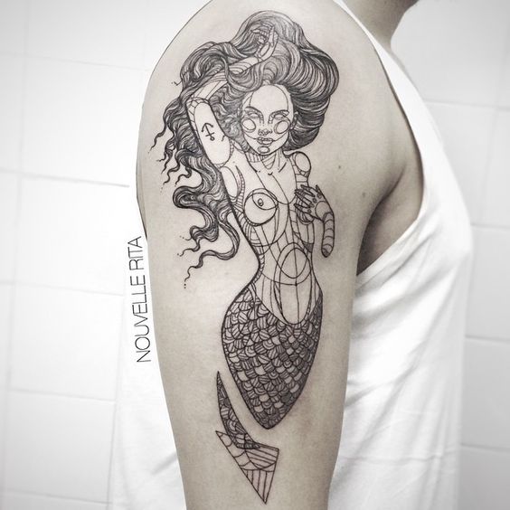 564x564 191 Mermaid Tattoos For Those Who Are Obsessed With Mermaids - Mermaid Tattoo Sketch
