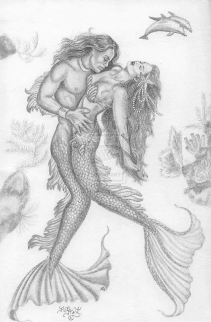 426x648 Sketch Drawing Of A Mermaid And Merman Together Mermaids - Merman Sketch