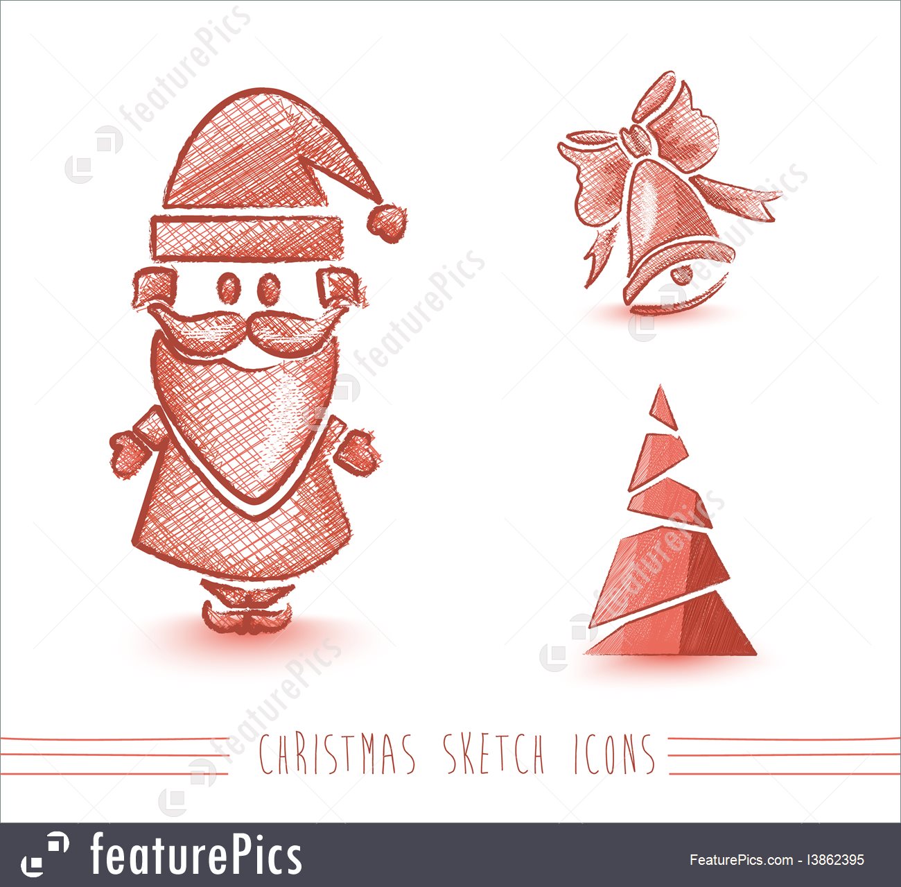 1300x1279 Illustration Of Merry Christmas Red Sketch Style Elements Set - Merry Christmas Sketch