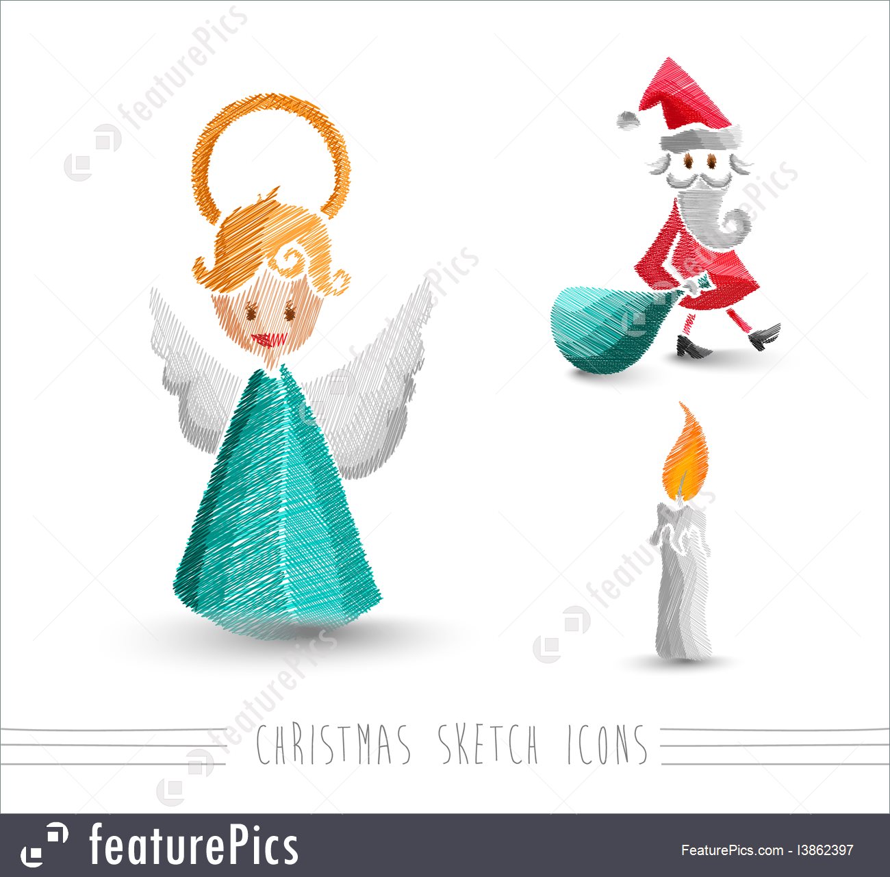 1300x1281 Illustration Of Merry Christmas Sketch Style Elements Set Eps10 File - Merry Christmas Sketch