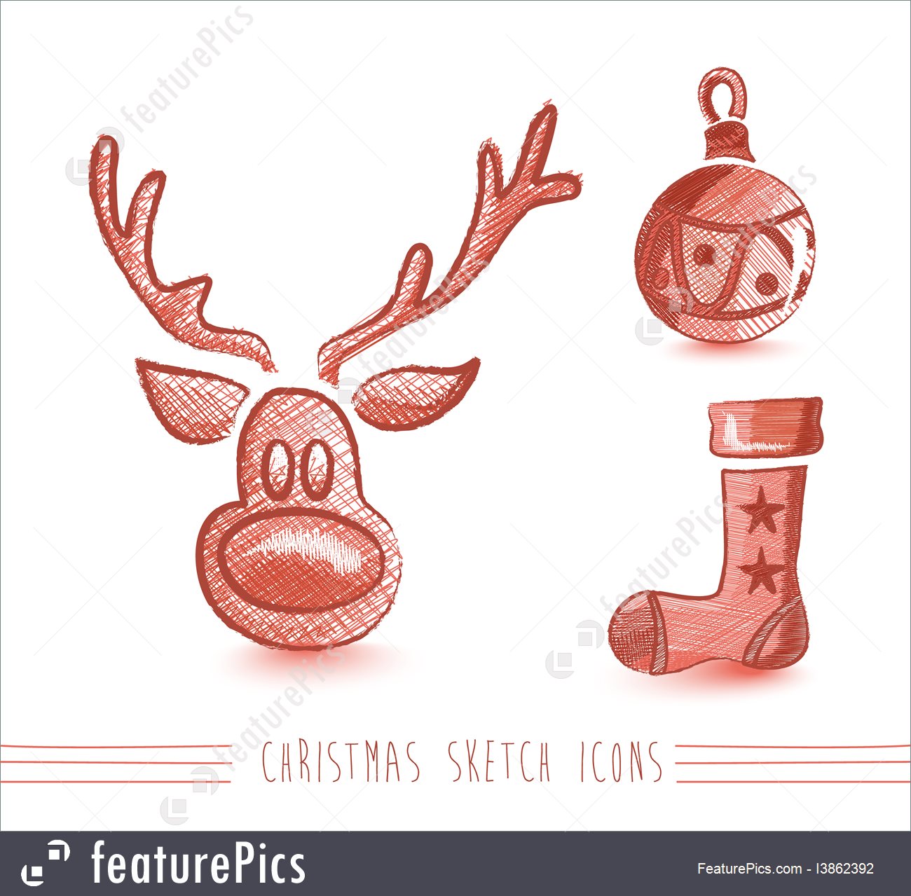 1300x1279 Merry Christmas Sketch Style Elements Set Eps10 File Illustration - Merry Christmas Sketch