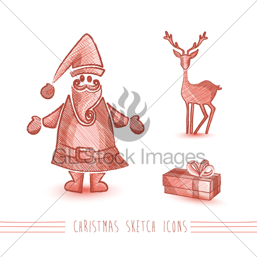 500x500 Merry Christmas Sketch Style Red Elements Set Eps10 File. Gl - Merry Christmas Sketch