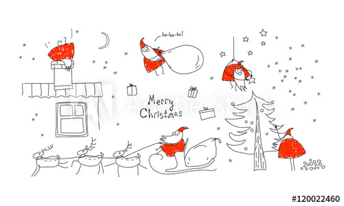 500x300 A Set Scenes With Santa Claus. Merry Christmas, Collection. Xmas - Merry Christmas Sketch