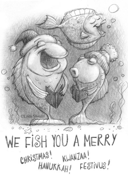 450x616 We Fish You A Merry Christmas Sketched Out - Merry Christmas Sketch