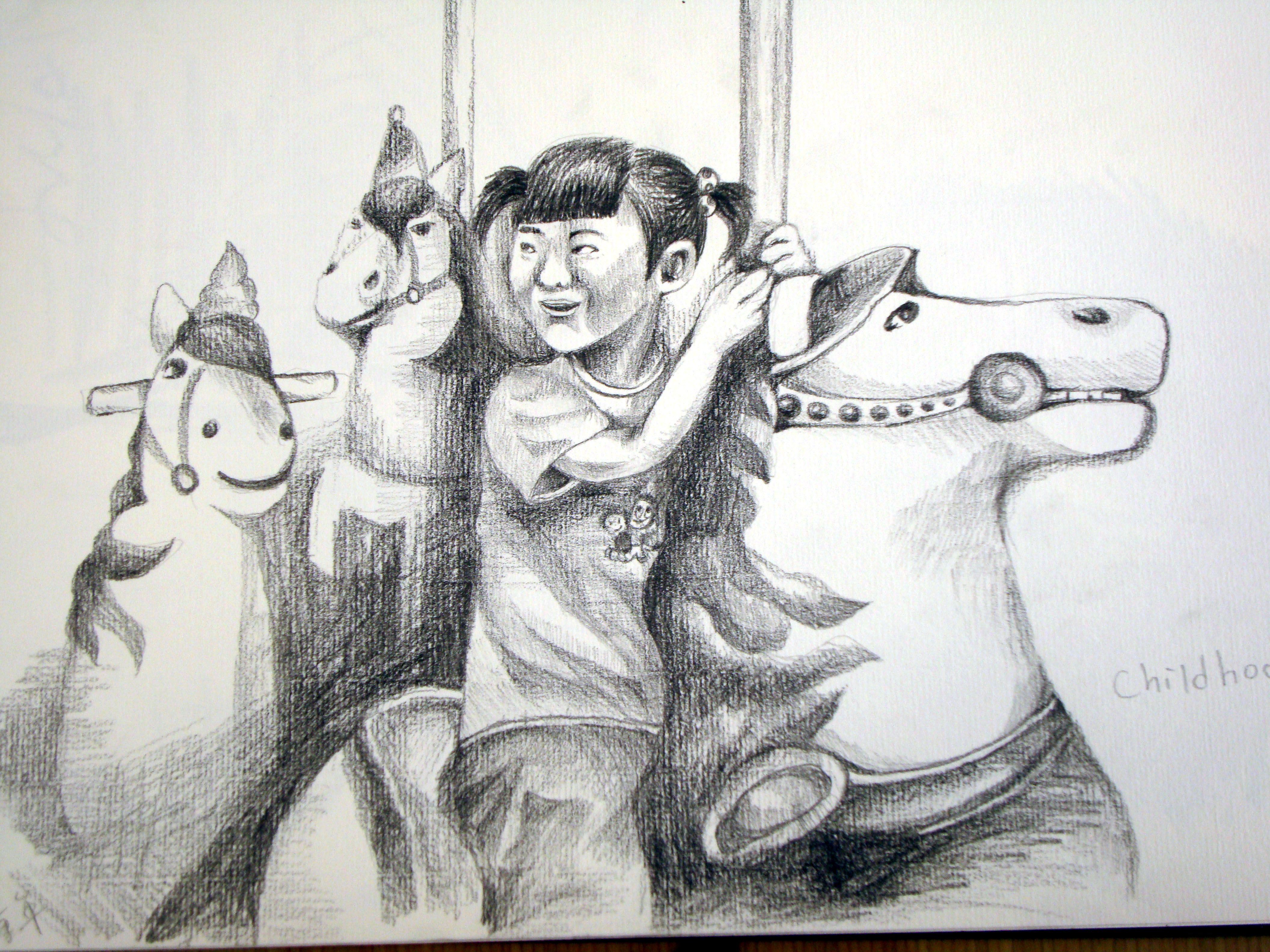 4224x3168 Sketch The Little Girl Is Riding On A Merry Go Round. Sketch - Merry Go Round Sketch