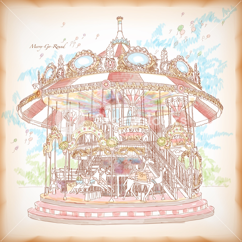 1000x1000 Hand Drawn Merry Go Round Royalty Free Stock Image - Merry Go Round Sketch