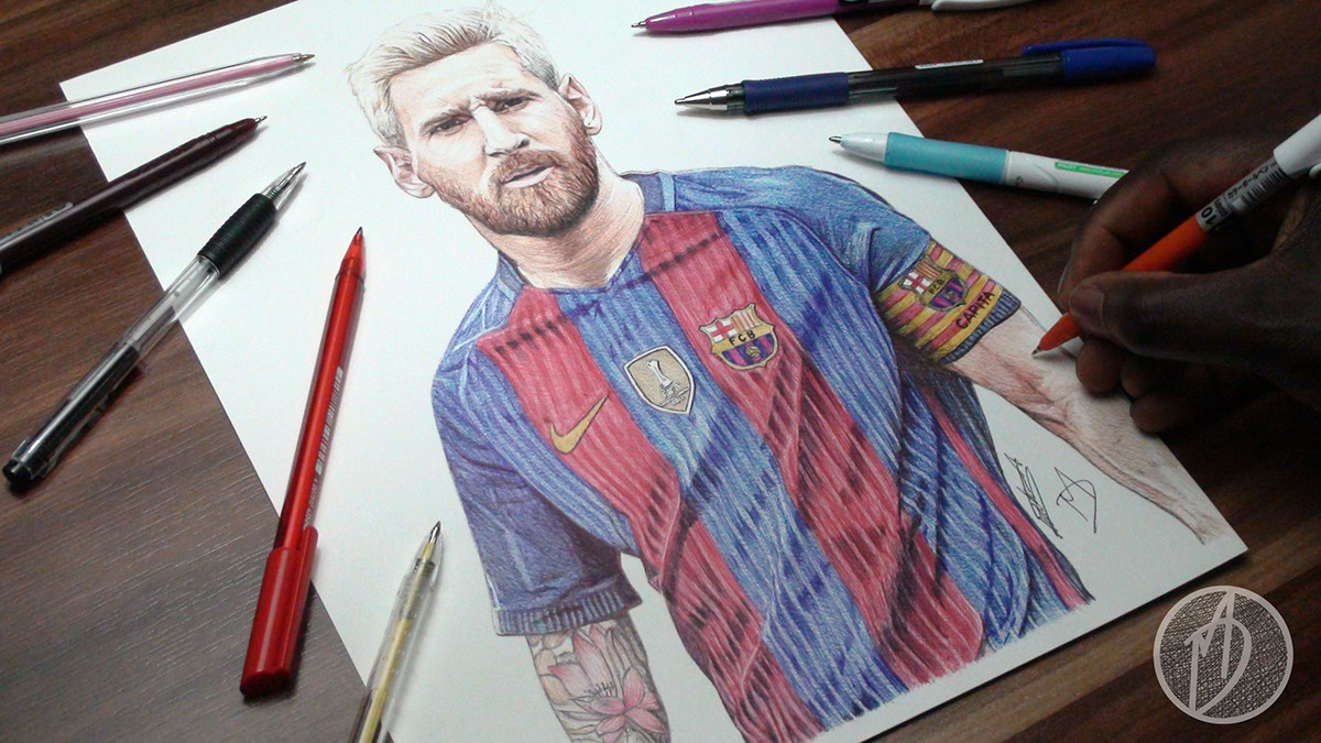 1200x675 Messi Fc Barca Ballpoint Pen Drawing On Behance - Messi Sketch