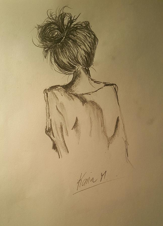 647x900 Messy Bun Drawing By Karin Majcen - Messy Bun Sketch