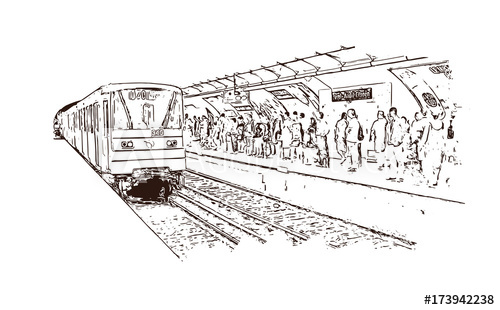 500x310 Vector Sketch Of Paris Metro Rail France In Illustration. - Metro Sketch