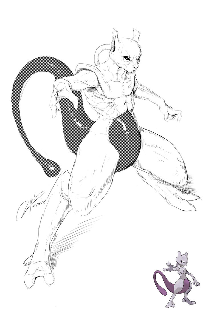 719x1111 Mewtwo (Sketch) By Jiyu Kaze - Mewtwo Sketch