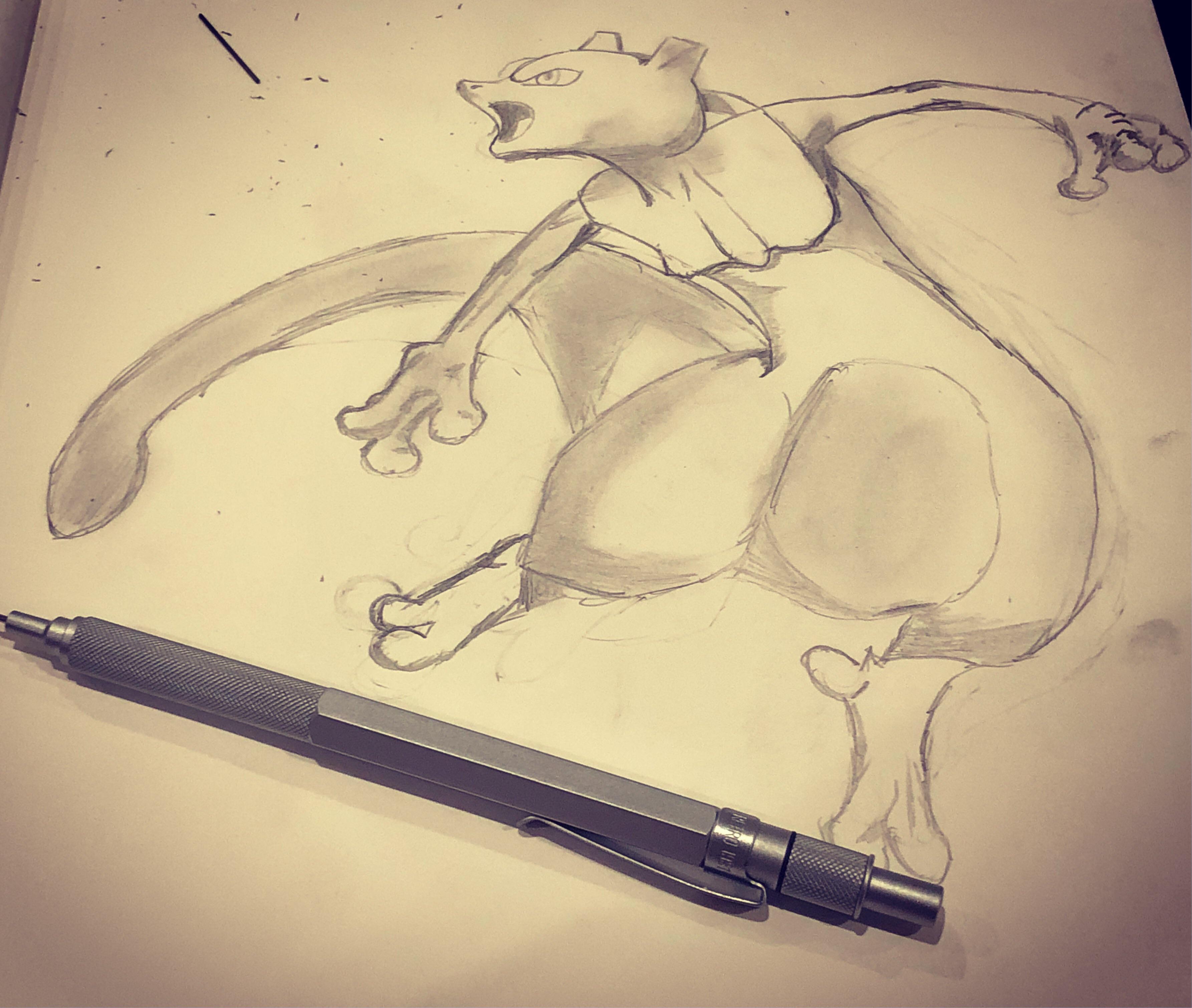 3571x3021 Mewtwo Sketch [Drawing] Pokemon - Mewtwo Sketch