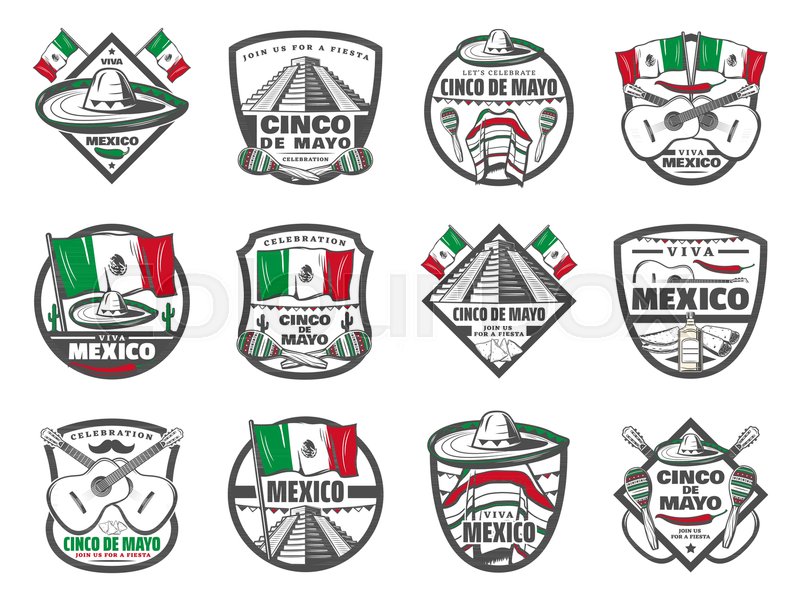800x600 Cinco De Mayo Icons For Mexican Holiday Celebration And Greeting - Mexican Flag Sketch