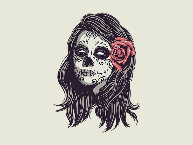 800x600 Mexican Sugar Skull Girl By Aji Pebriana - Mexican Girl Sketch