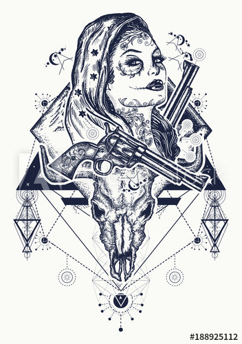 352x500 Mexican Criminal Tattoo Art And T Shirt Design. Wild West Woman - Mexican Girl Sketch