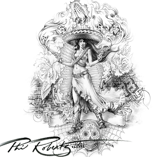 648x648 Billabong Art Mexican Girl Adelita Phil Roberts Phil Roberts Art - Mexican Girl Sketch