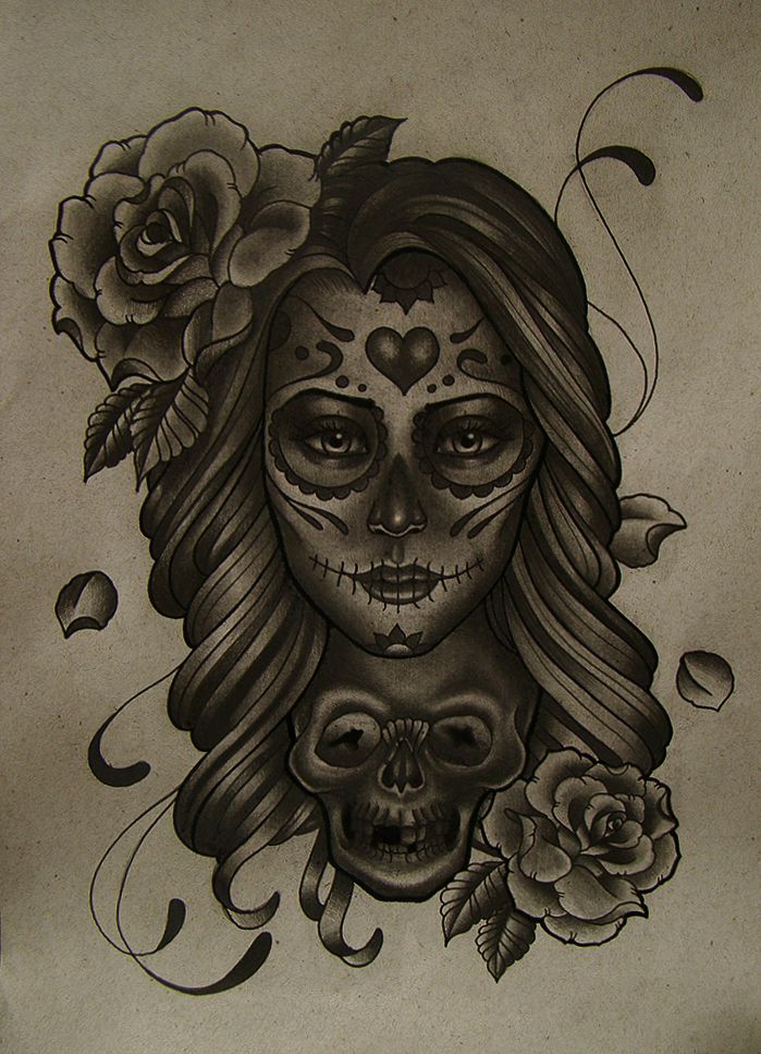 699x967 Mexican Skull Women Art Tattoo Mexican Skull Girl - Mexican Girl Sketch