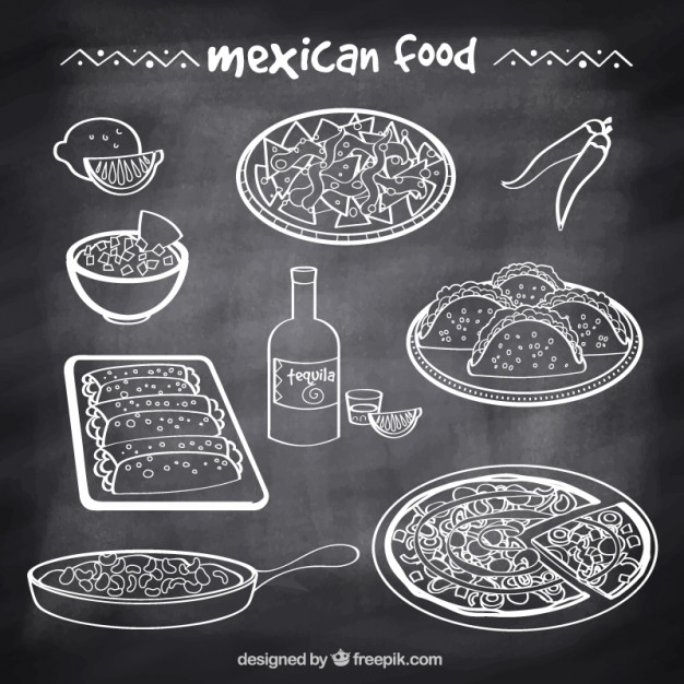 626x626 Sketches Typical Mexican Food In Blackboard Style Vector Free - Mexican Sketches