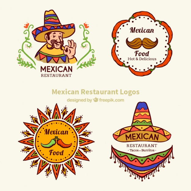 626x626 Sketches Typical Mexican Food Logotypes Vector Free Download - Mexican Sketches