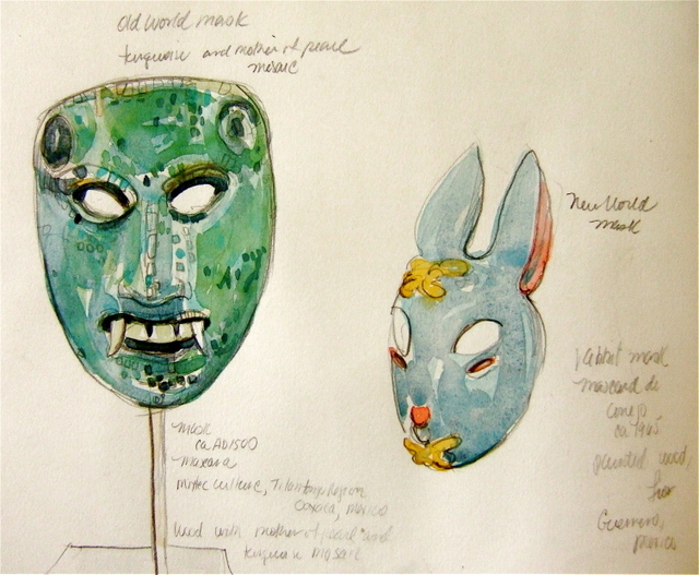 640x527 Travel Sketches Old Mexican And New Mexican Masks, San Antonio - Mexican Sketches