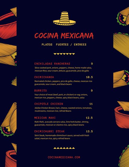 425x550 Dark Mexican Food Sketches Mexican Menu - Mexican Sketches