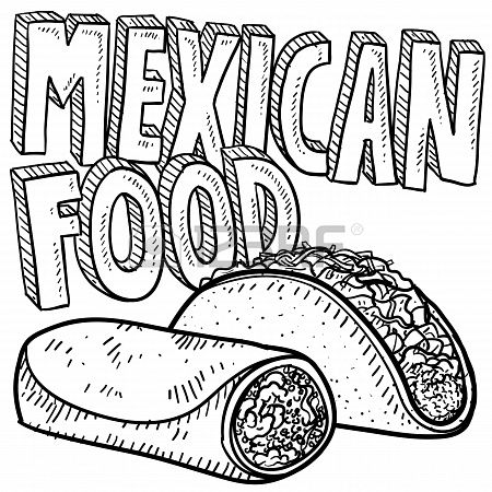 450x450 Doodle Style Mexican Food Sketch, Including Text Message, Burrito - Mexican Sketches