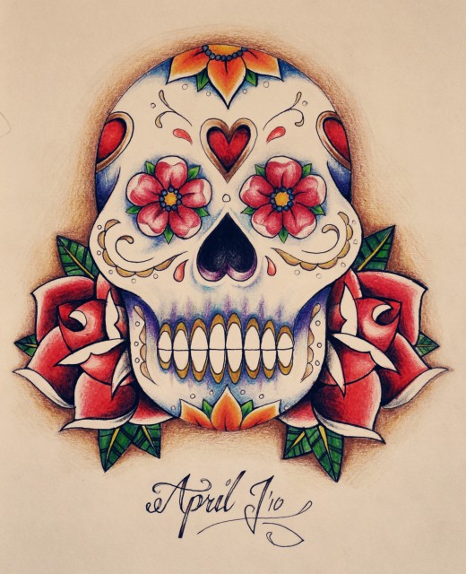 520x640 Mexican Day Of The Dead And Sugar Skull Tattoos For Girls Tatring - Mexican Skull Sketch