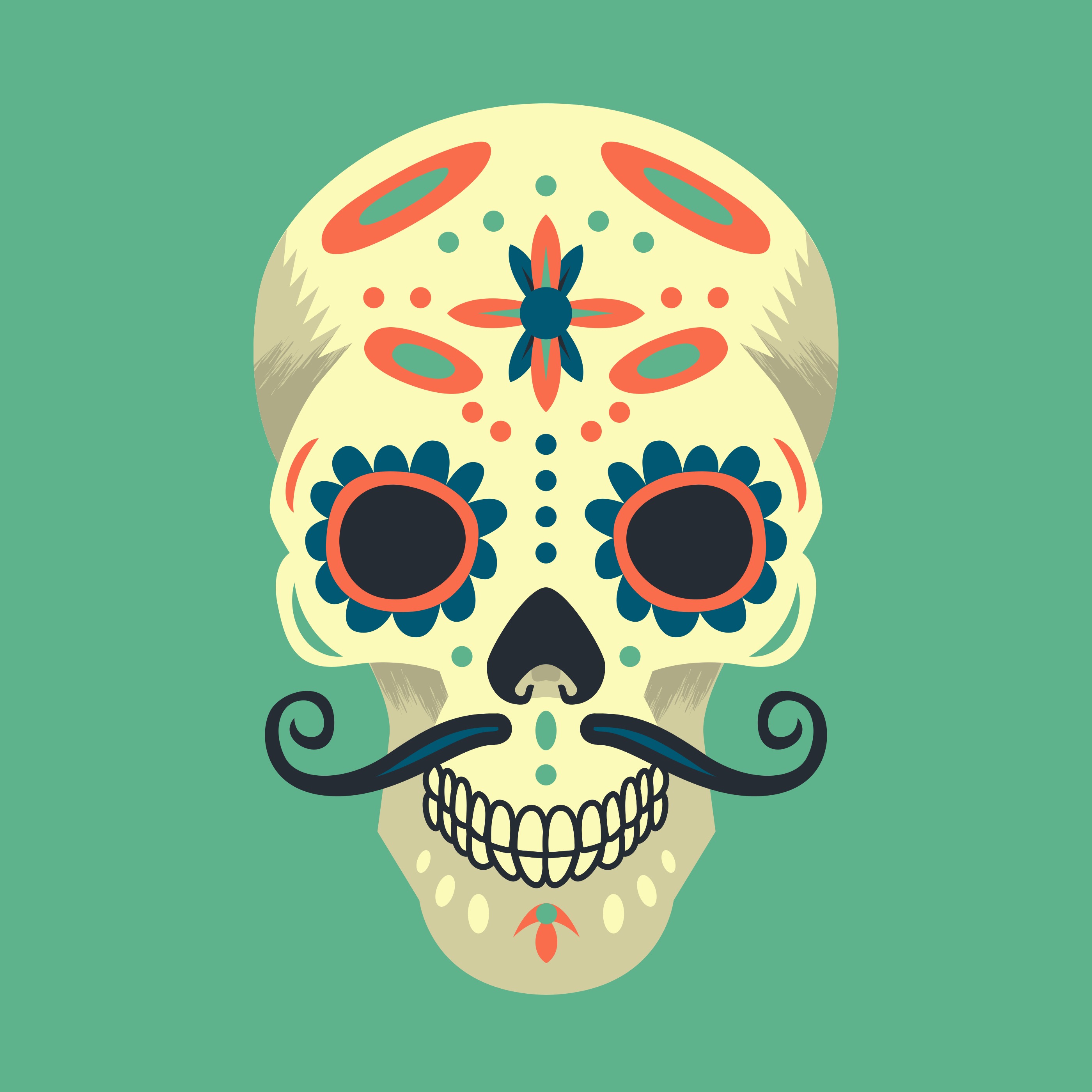 2800x2800 Mexican Sugar Skull Free Vector Art - Mexican Skull Sketch
