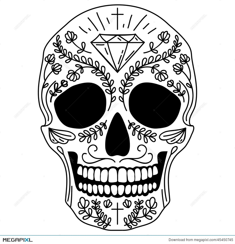 800x830 Black And White Sugar Skull Illustration 45450745 - Mexican Skull Sketch