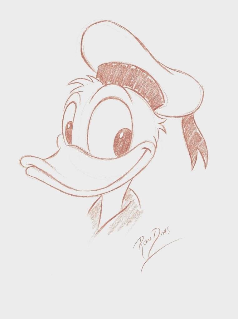 763x1024 Ron Dias Hand Drawing Signed Authentic Sketch Of Donald Duck - Mi Sketch